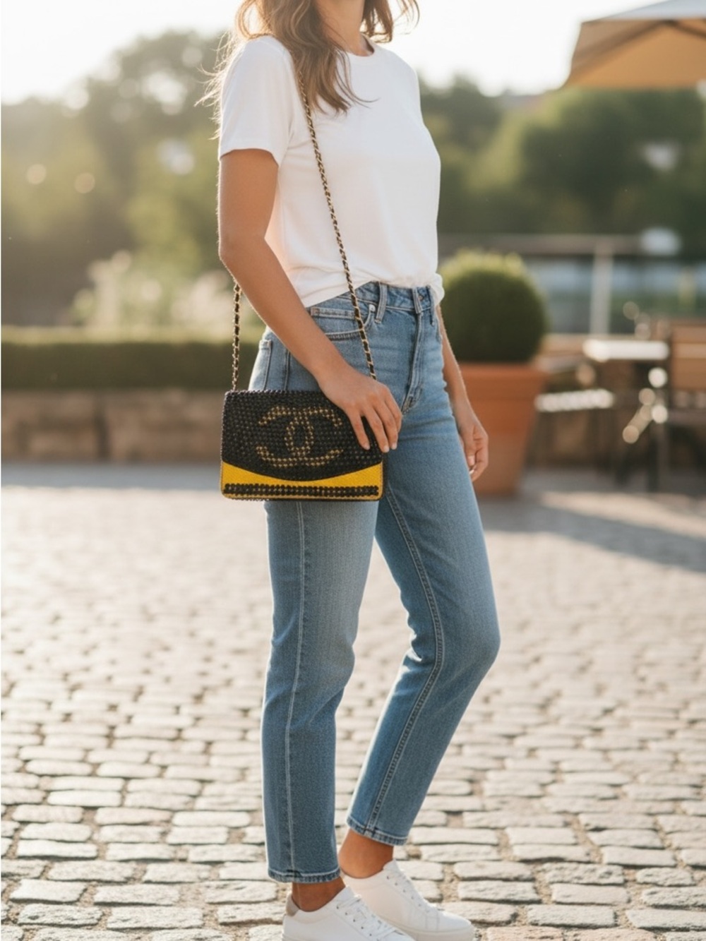 CHANEL Black and Yellow Studded Flap Clutch - Picture 7 of 7